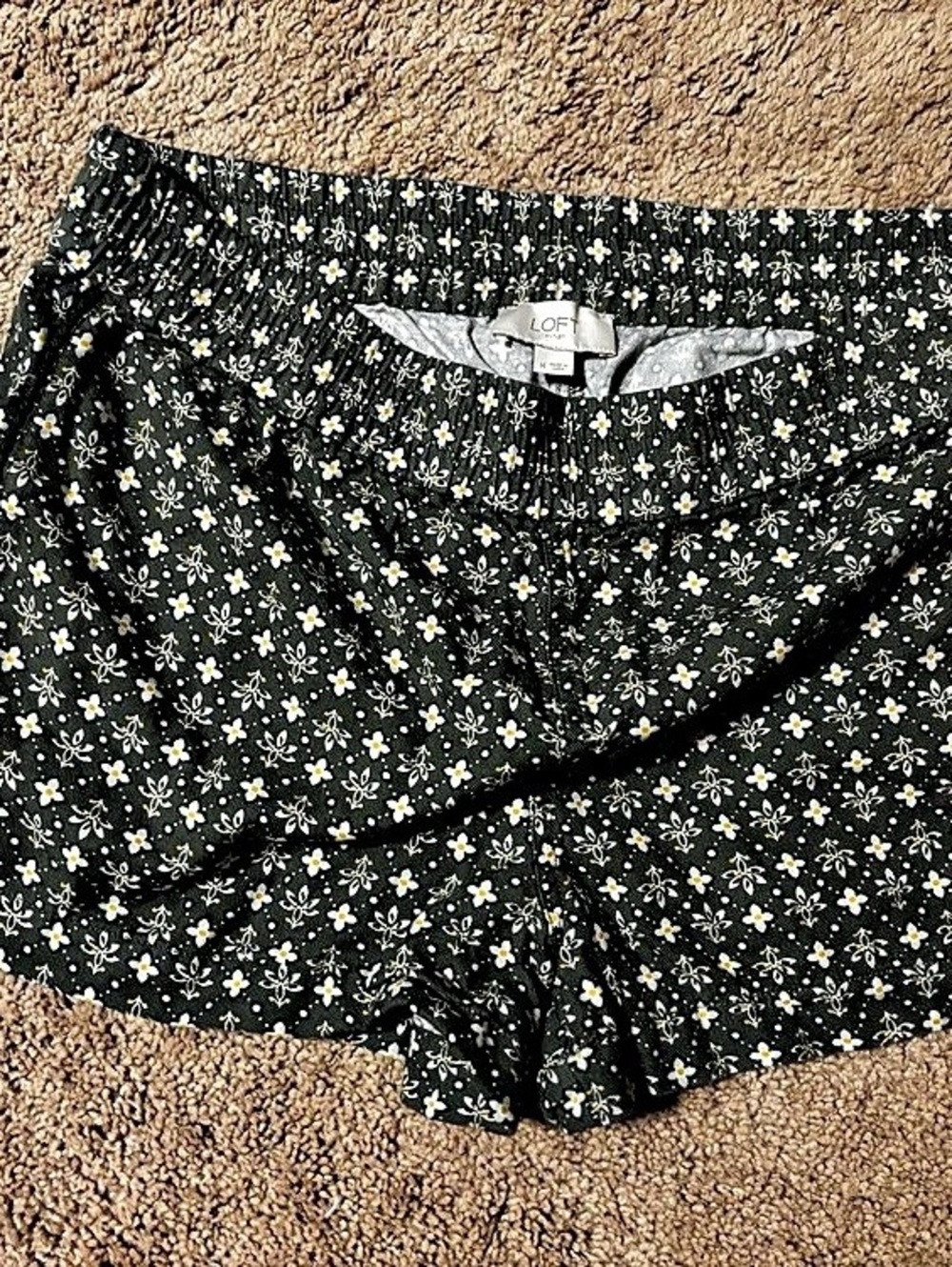 LOFT Floral High Waist Shorts in Green & White